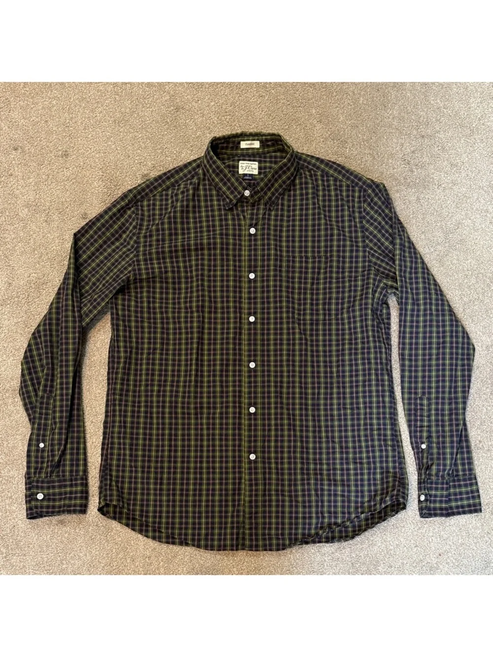 J. Crew Dark Green and Navy Plaid Button-Down Shirt